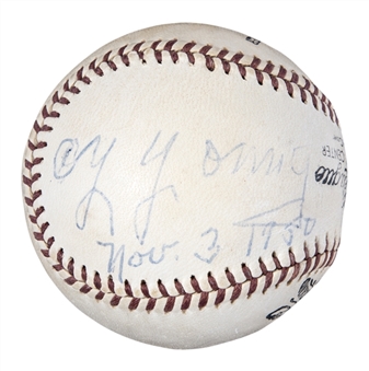 Cy Young Signed & Inscribed Baseball Inscribed "Nov. 30, 1950" (Beckett)